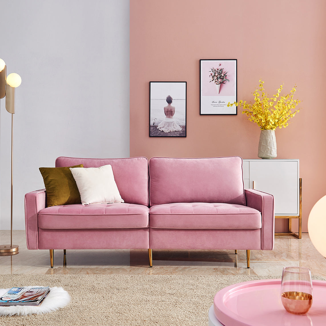 Pink Modern Velvet Fabric Sofa