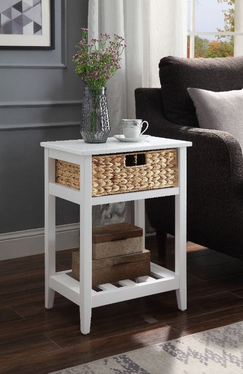 White & Natural Finish Chinu Accent Table