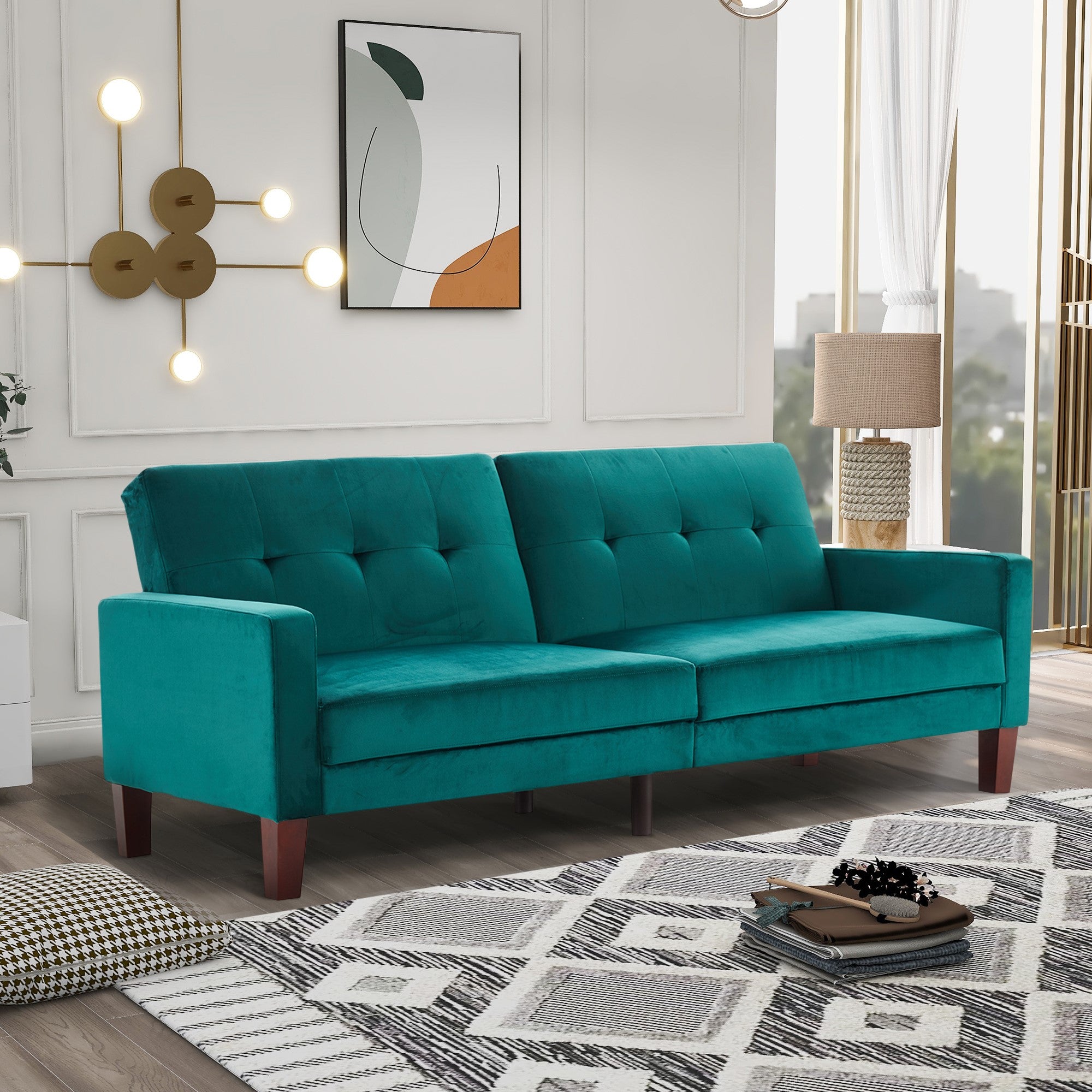 Teal Upholstery Fabric Sofa Bed