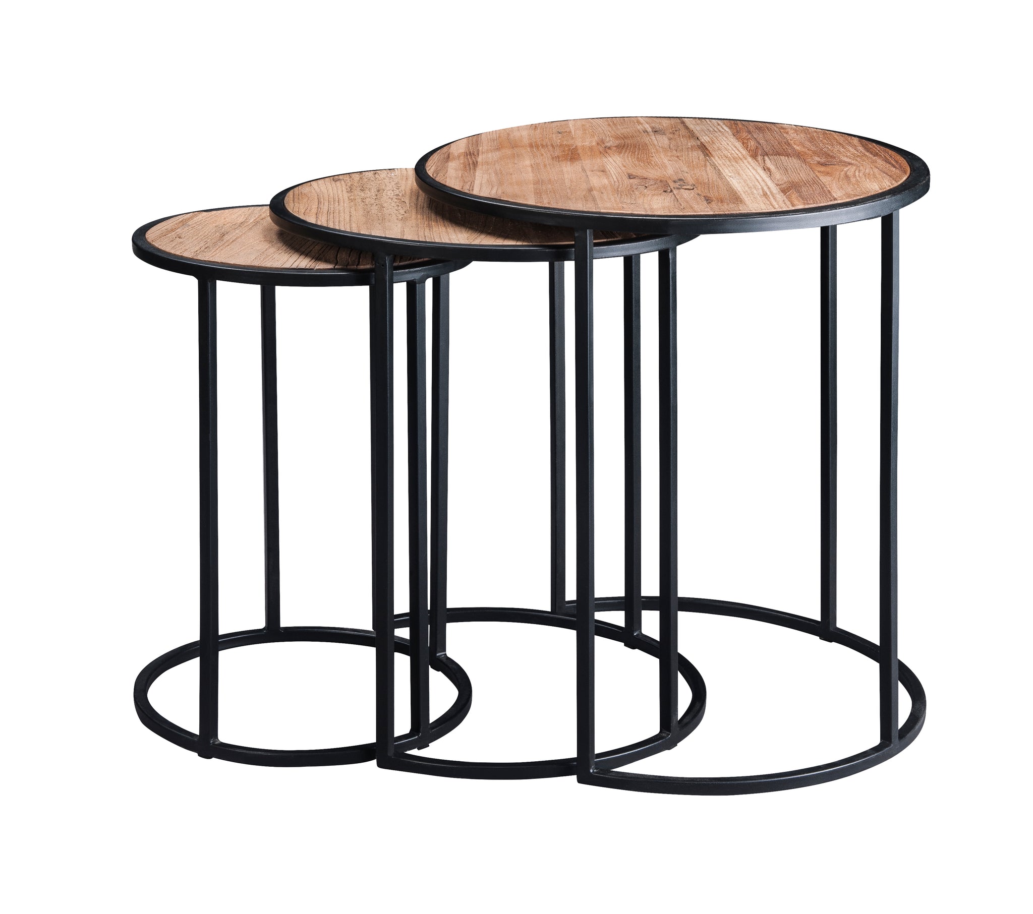 Natural Wood Rustic Metal Nesting Side End Tables