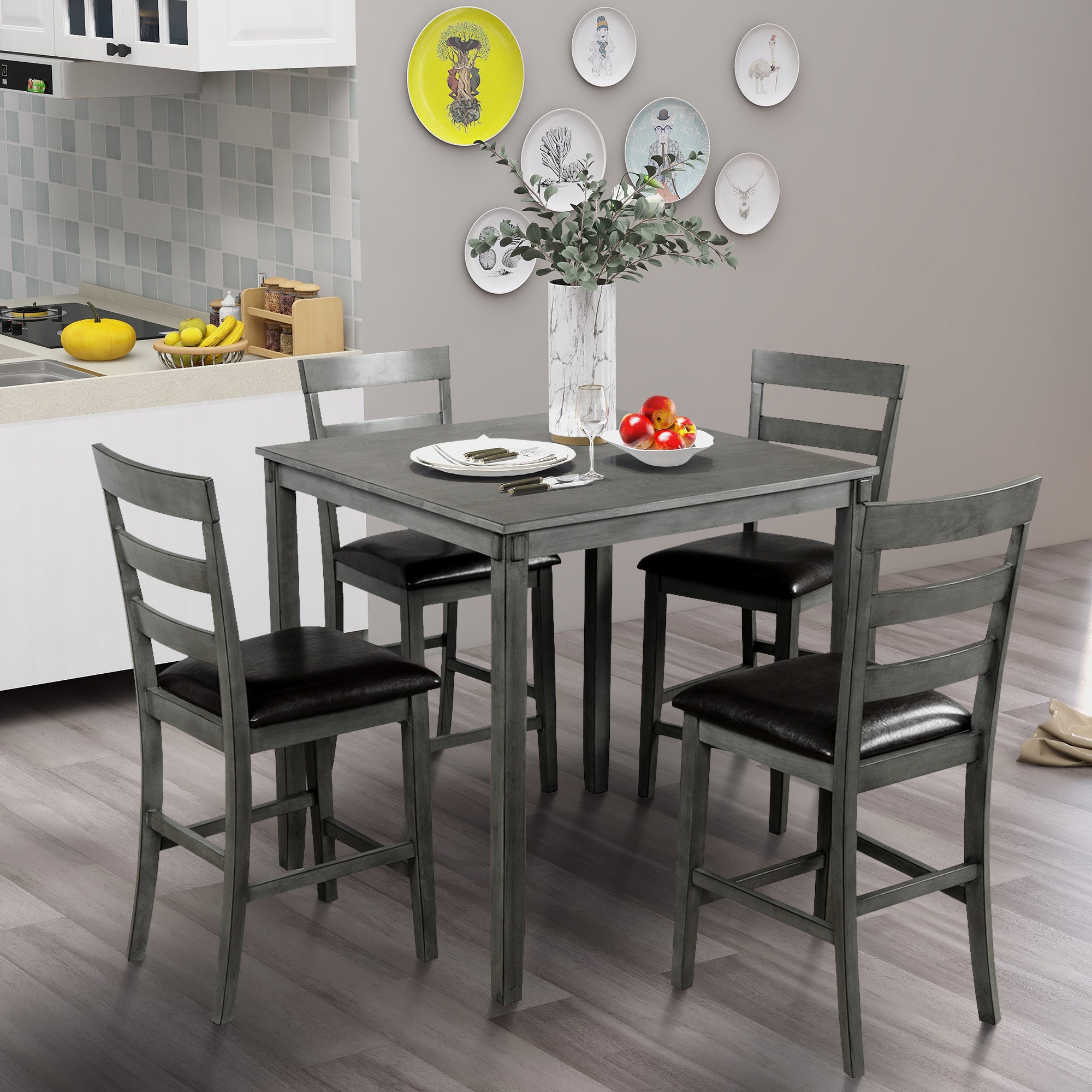 Grey Square Counter Height Wooden Dining Set
