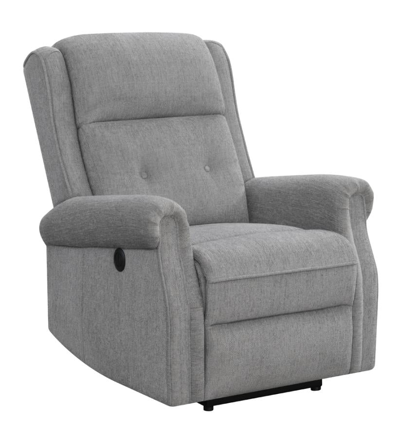 Power Recliner Grey Leathered Upholstery
