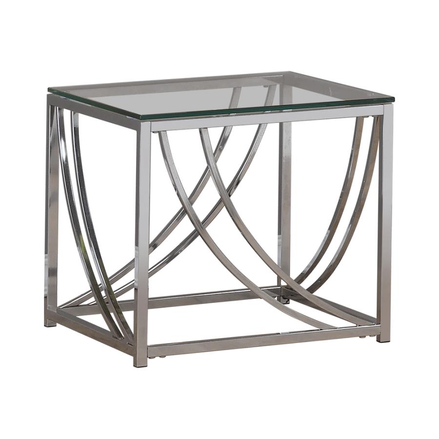 End Table with Glass Top, Chrome Base and Swoop Accents