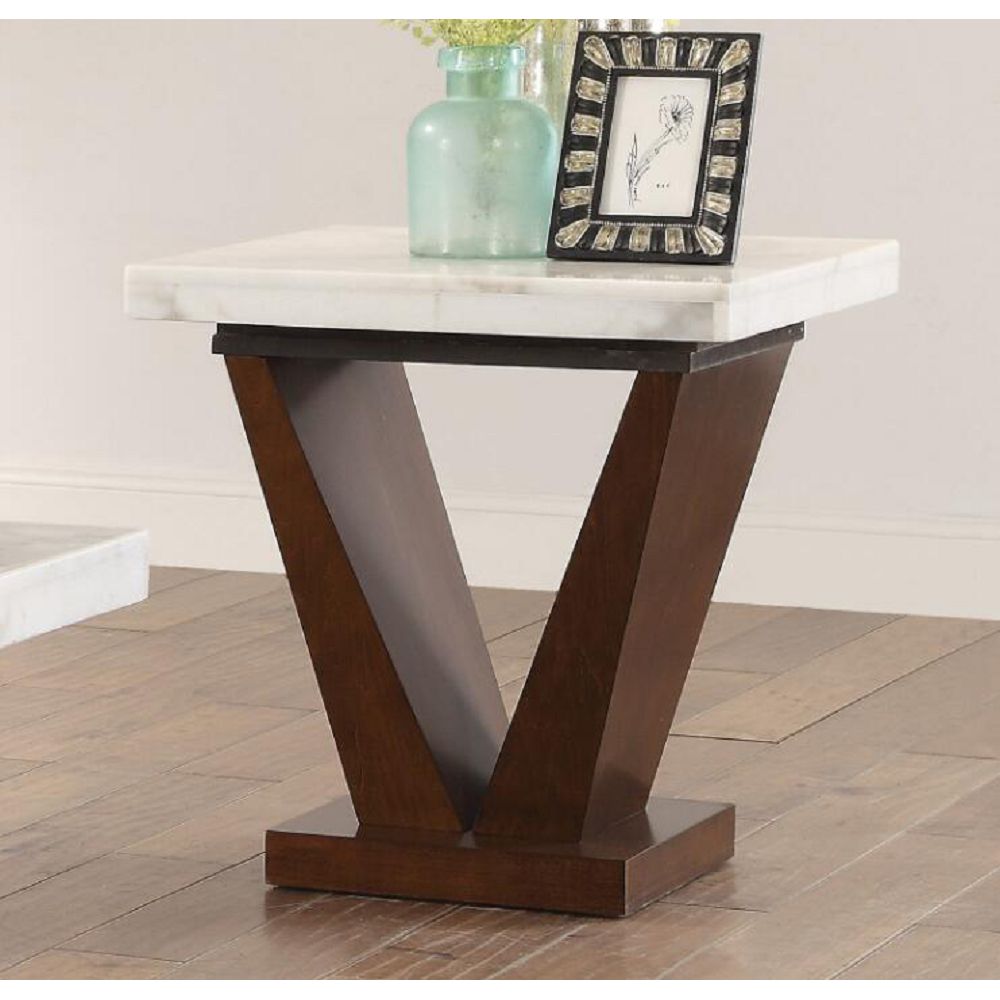 White Marble & Walnut Forbes End Table