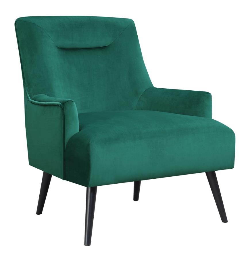 Accent Chair Tessa Collection with Round Tapered Splayed Legs, Welting Accents and Tapered Arms in Green Color