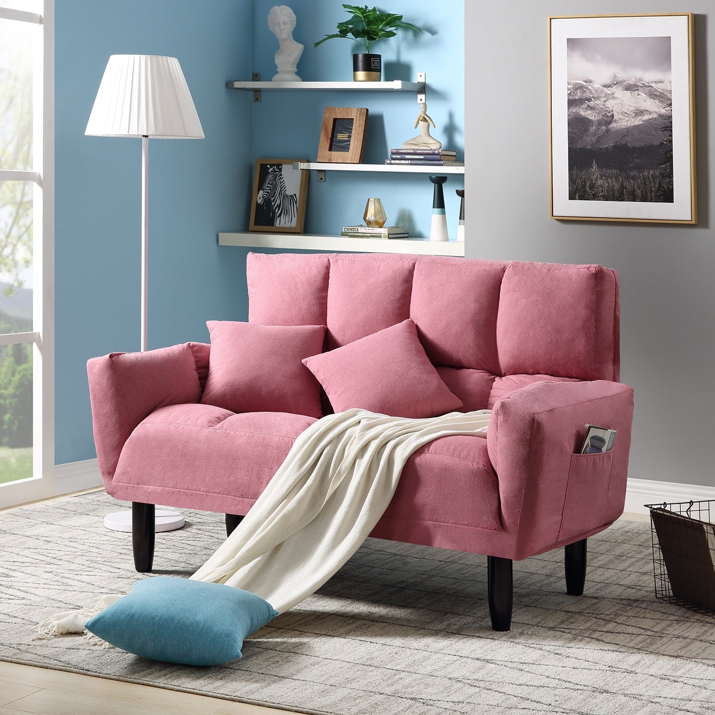 Modern Round Arm Tufted Sleeper Sofa with Solid Wood Legs