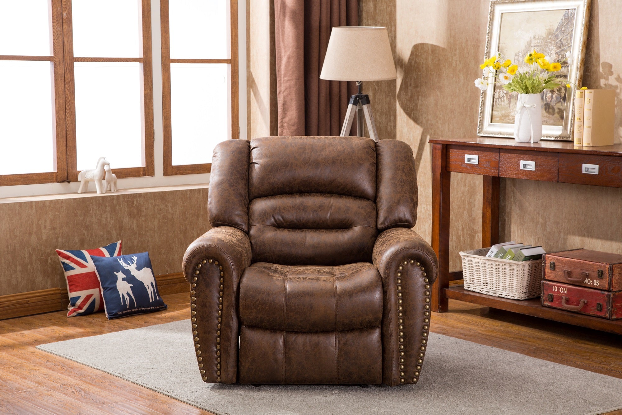 Nut Brown Electric Recliner Chair W/Breathable Bonded Leather