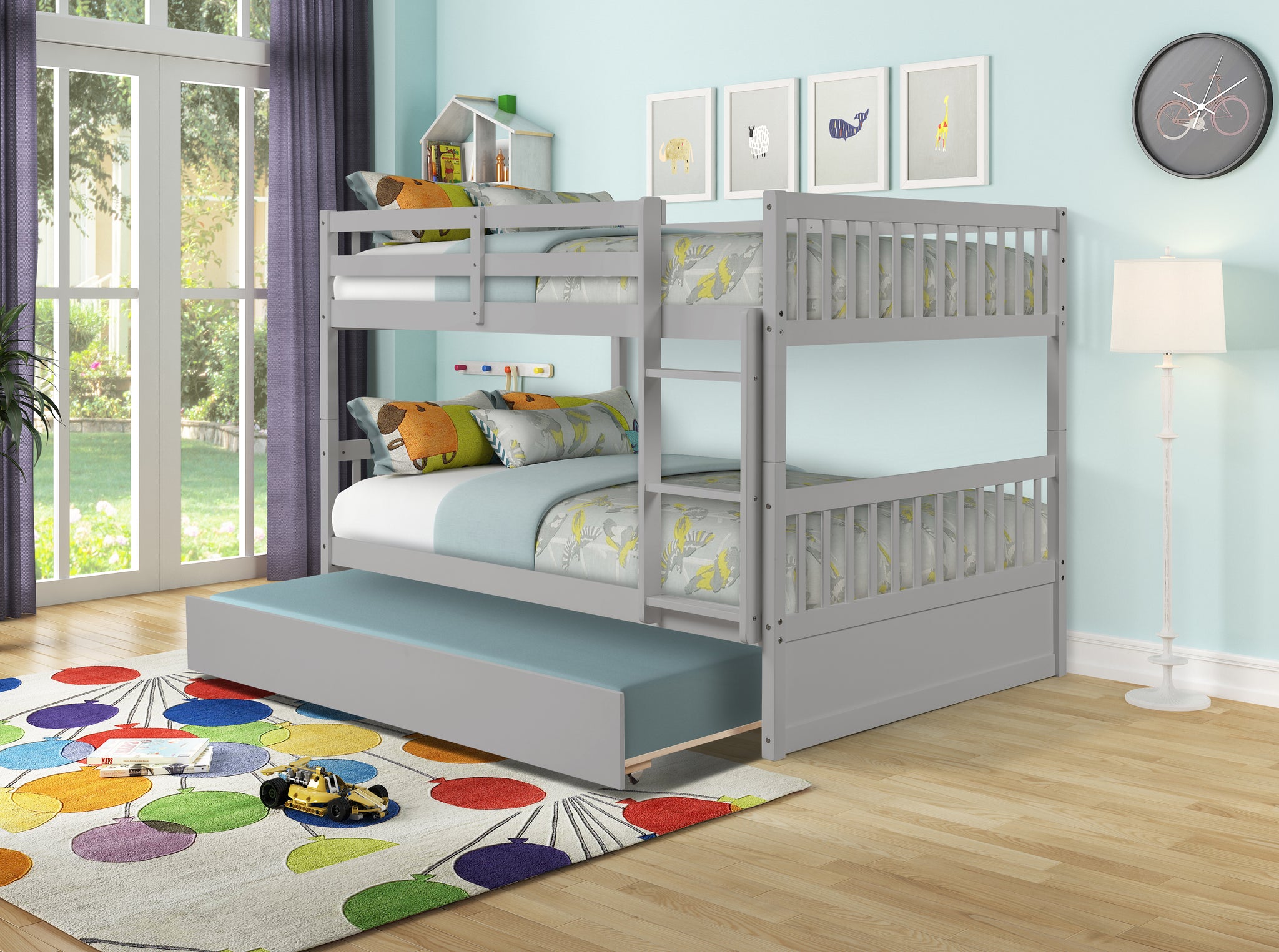 Grey Full over Full Bunk Bed with trundle