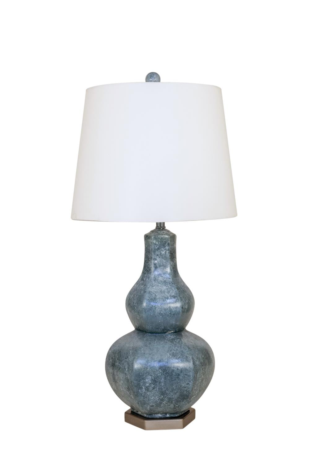 Two Tone Riverway Large 6 Sided Tear Drop Table Lamp With Platnium Base