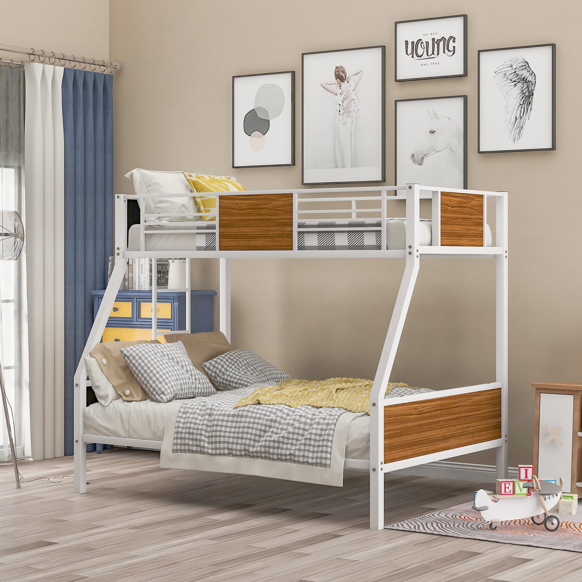 White Twin-Over-Full Bunk Bed with Safety Rail Ladder