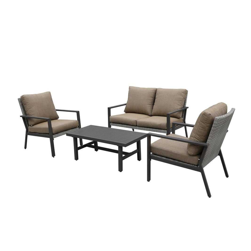 Lone Star 4-Piece Outdoor Patio Seating Set by Gardennaire - 2x Club Chairs, Loveseat & Coffee Table - Brown