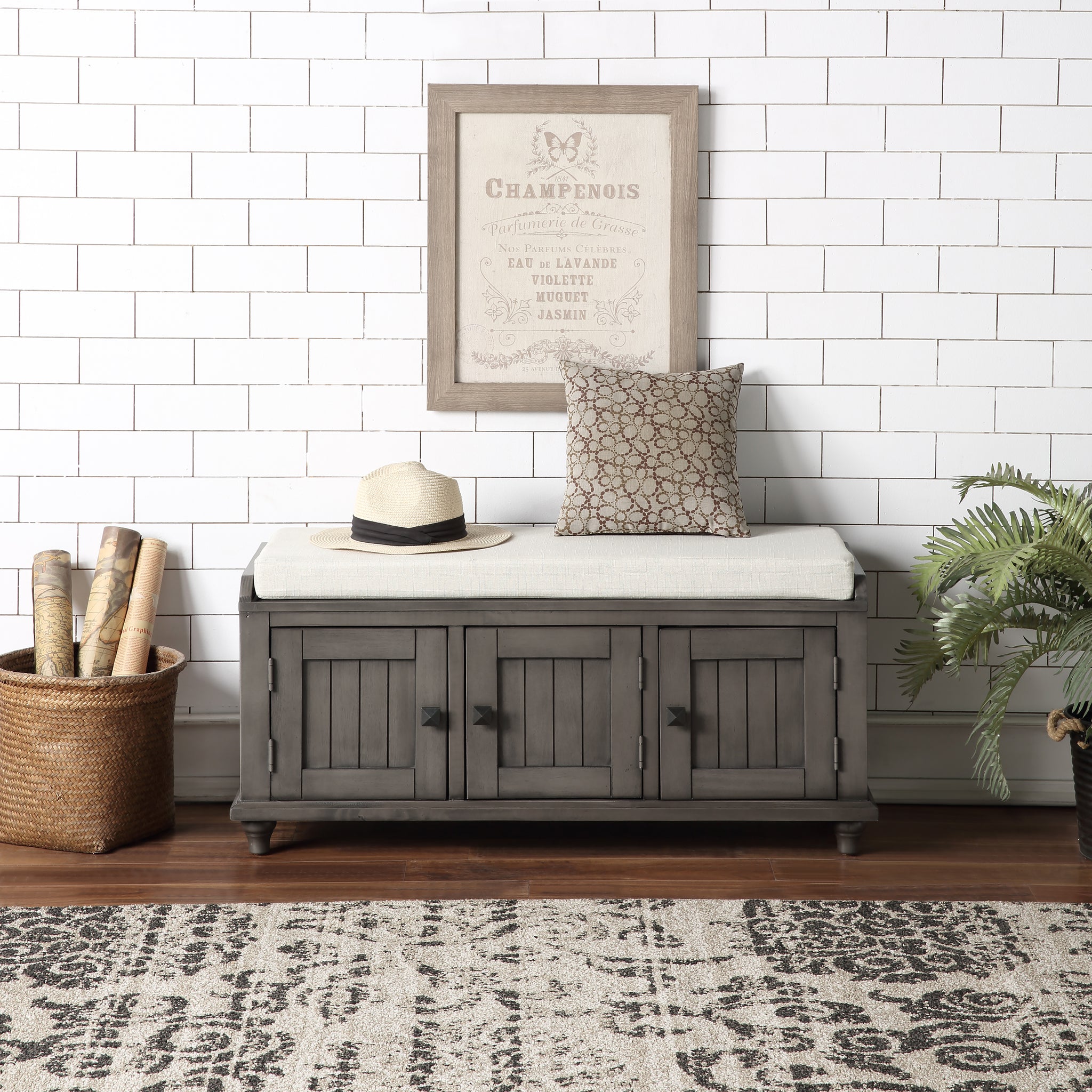 Grey Homes Collection Wood Storage Bench with 2 Cabinets