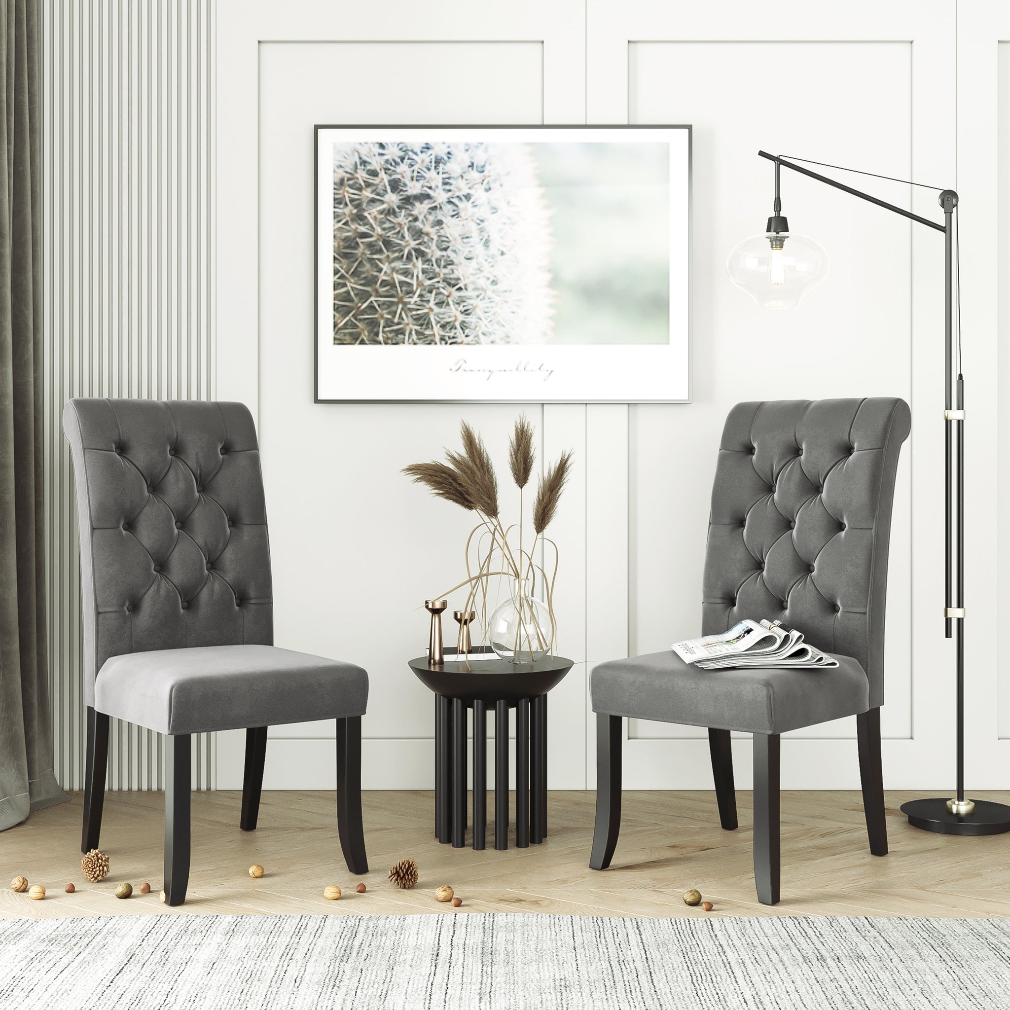 Grey Dining Tufted Armless Upholstered Accent Chair Set of 2