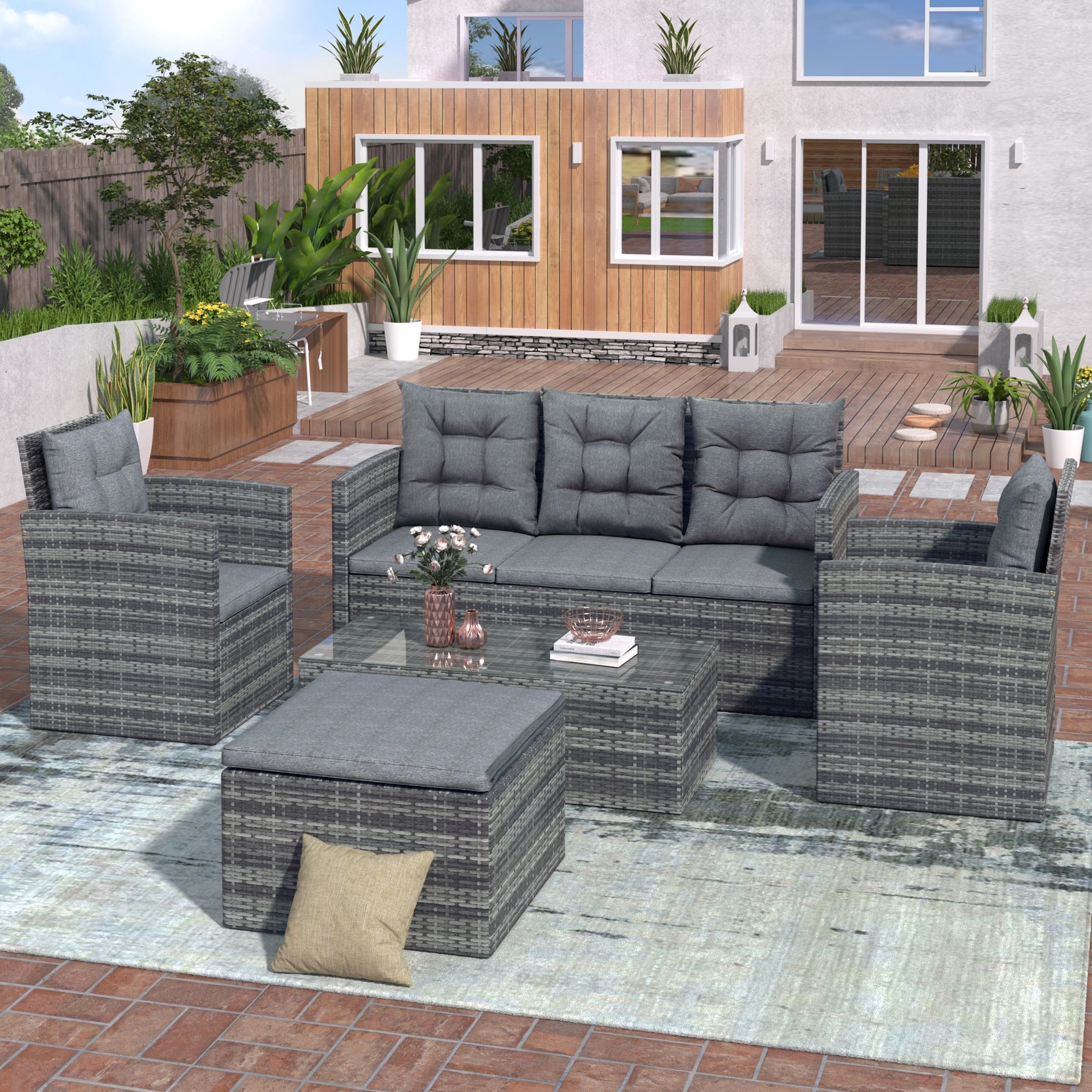 Grey 5-piece Outdoor UV-proof Patio Sofa Set