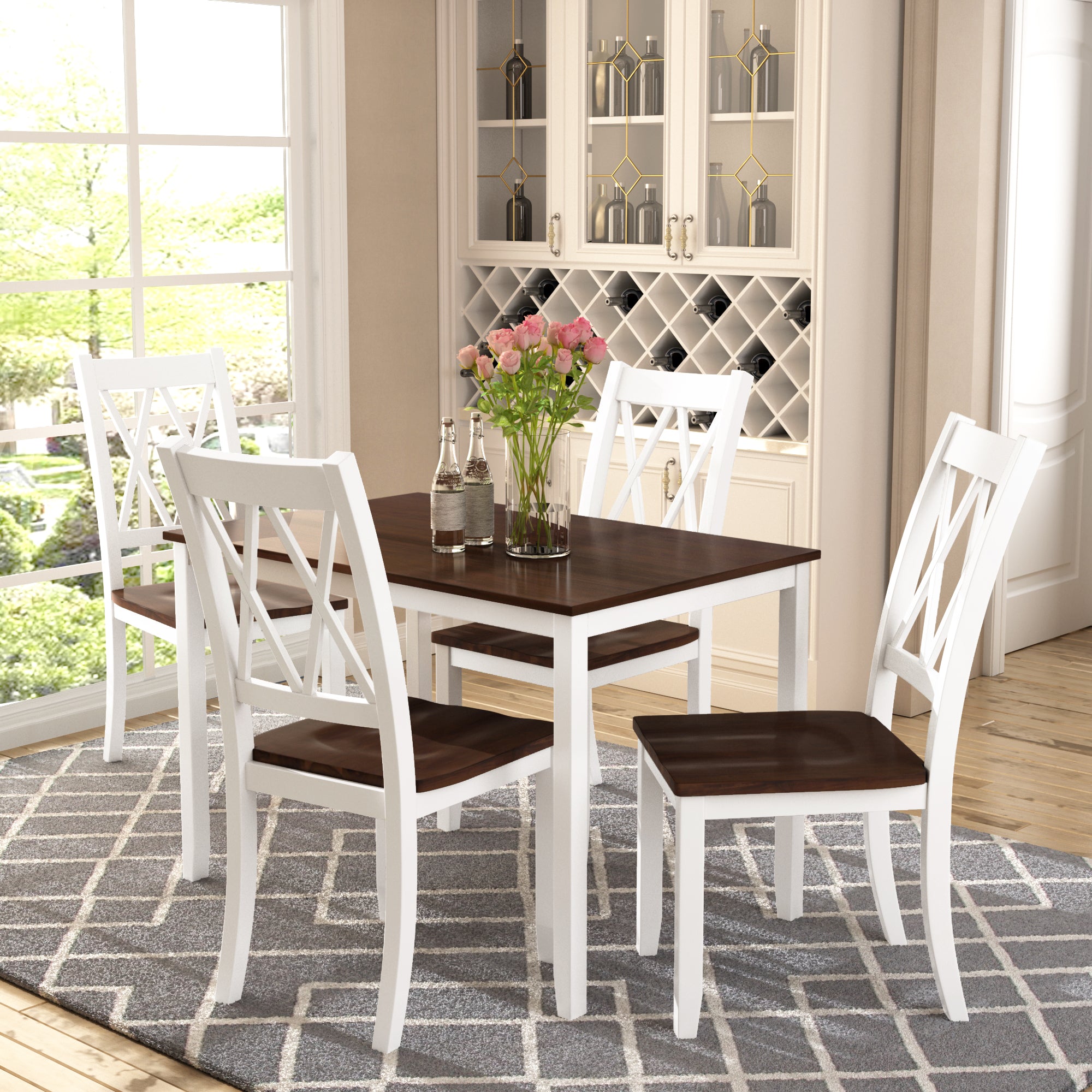White + Cherry 5-Piece Dining Table Set